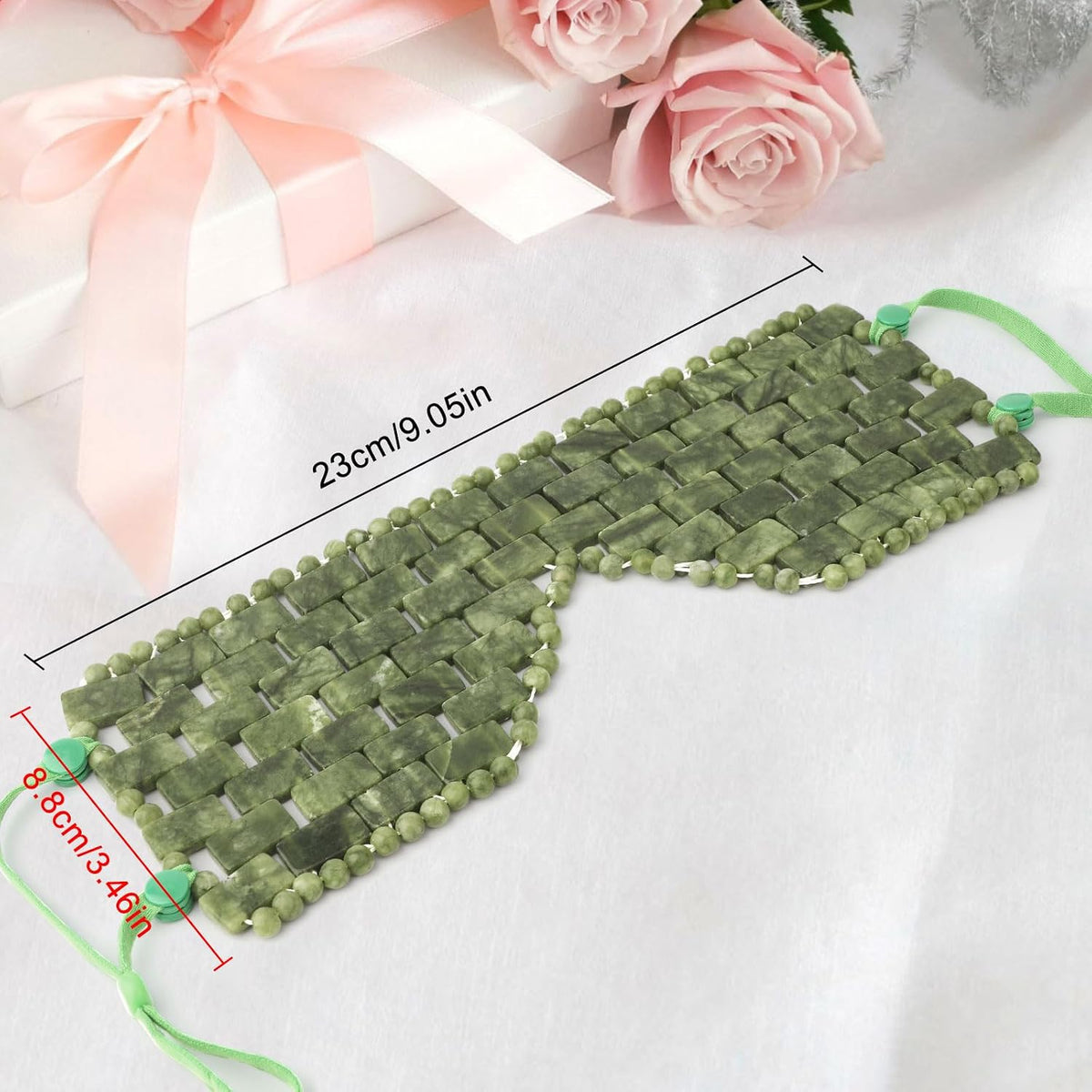 Jade Eye Mask,Large Facial Cooling Mask with 100% Real Jade for Hot & Cold Therapy,Green Stone Facial Eyes Sleeping Mask Relief Eye Cover