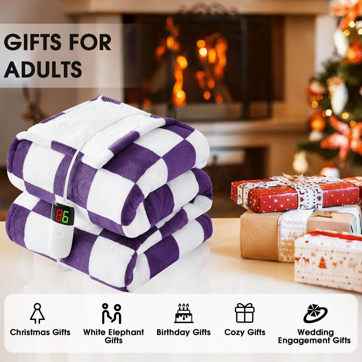 Heated Blanket Electric Throw 50X60 Heating Blanket with 10 Heating Levels 8 Hours Auto Off, Blue Plaid Sherpa Blankets Winter Warmer, Home Decor for Couch Bed Office,Gifts for Mom, Women,Washable