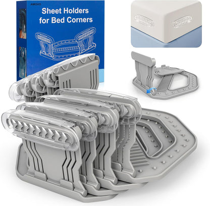AMOVO Bed Sheet Holders for Corners Keep Sheets in Place Firmly - Foldable Fitted Sheet Holders Heavy Duty Sheet Locks Mattress Sheet Fasteners, Set of 4 Lock Sheet Clips (Snow-White)