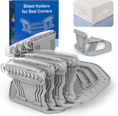 AMOVO Bed Sheet Holders for Corners Keep Sheets in Place Firmly - Foldable Fitted Sheet Holders Heavy Duty Sheet Locks Mattress Sheet Fasteners, Set of 4 Lock Sheet Clips (Snow-White)
