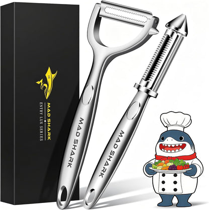 MAD SHARK Vegetable Peeler,Ultra Sharp Y Serrated Blade Peelers for Kitchen | Y Shaped Peeler Rust-proof Stainless Steel,Non-slip Ergonomic Grip,Easy Clean for carrots, potatoes, apples, fruits & veggies