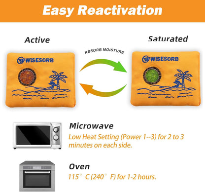 Wisesorb 500g 2pcs Rechargeable Car Dehumidifier Moisture Absorbers Bags, Reusable Desiccant Color Indicating Silica Gel Packets, Microwave Reactivated Visible Desiccant Packs for Car Closet Basement