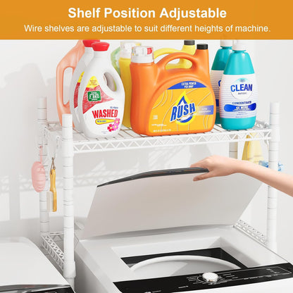 U16 Upgraded Washer Dryer Stacking Rack for Narrow Laundry Room | Metal Over Washer and Dryer Storage Shelves, Laundry Space Saver for Portable Dryer, 29.5"W x 23.6"D x 53.1"H, White