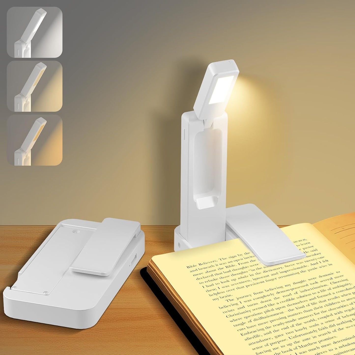 NEWZCLA【2 Pack】Rechargeable Book Light for Reading in Bed,Foldable Clip-On Reading Light,Lightweight 3 Color Amber Eye Care & Stepless Dimming,80H Lasting LED Lamp Gifts for Book Lovers,Travel/2*Black