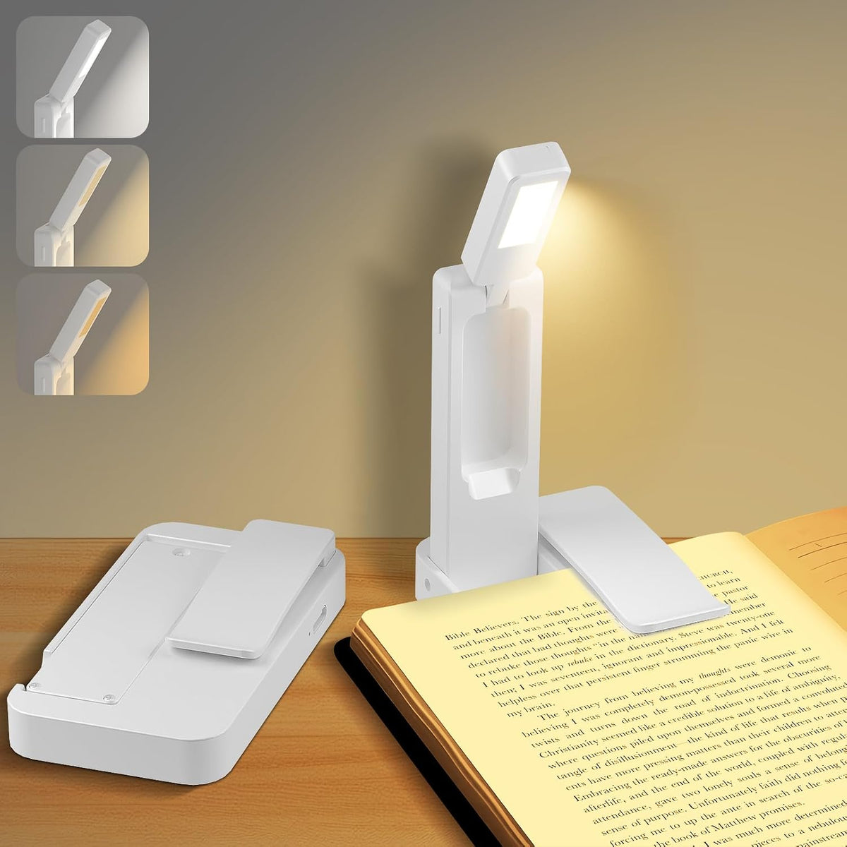 NEWZCLA【2 Pack】Rechargeable Book Light for Reading in Bed,Foldable Clip-On Reading Light,Lightweight 3 Color Amber Eye Care & Stepless Dimming,80H Lasting LED Lamp Gifts for Book Lovers,Travel/2*Black