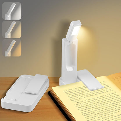 NEWZCLA【2 Pack】Rechargeable Book Light for Reading in Bed,Foldable Clip-On Reading Light,Lightweight 3 Color Amber Eye Care & Stepless Dimming,80H Lasting LED Lamp Gifts for Book Lovers,Travel/2*Black
