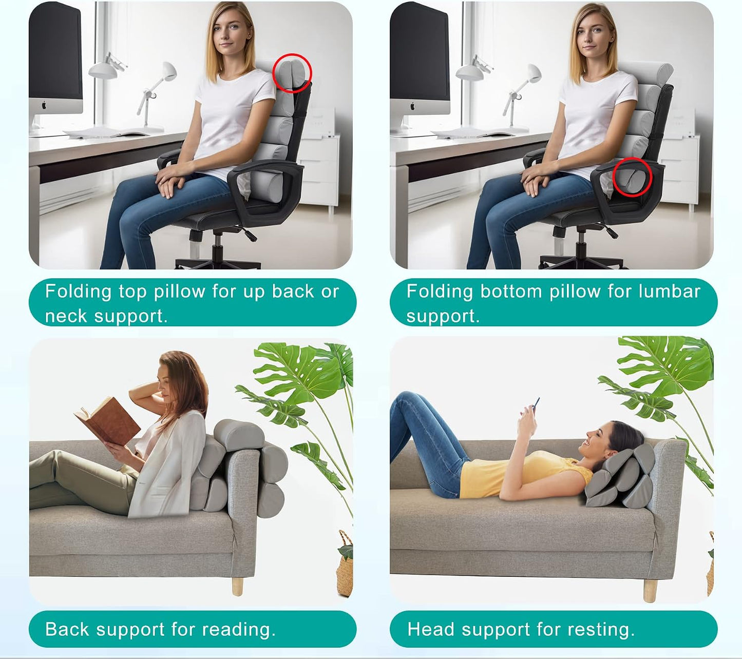 Lumbar Support Pillow for Office Chair,Multiple Adjustable | Back Support for Office Chair High Back/Couch/Sitting on Bed,Patented 6 Semi Cylindrical Back Cushion,Short Velvet Cover