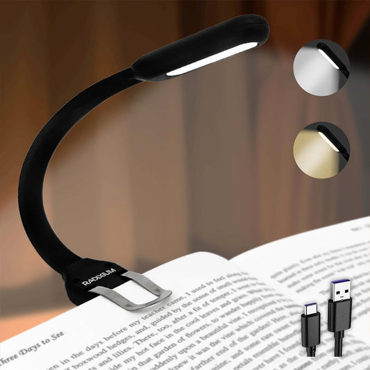 Rechargeable Book Light for Reading in Bed, 4 Color Temperatures Eye-Caring LED, Portable Clip On Reading Light with Magnetic Base, Hands-Free for Travel, Night Reading (Black)