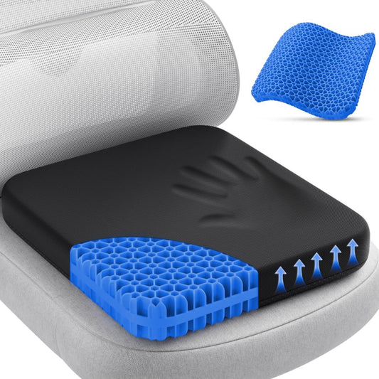 TushGuard Gel Seat Cushion for Long Sitting, Breathable Thick Patent Design | Enlarged Cooling Chair Pad for Office Chair, Wheelchair, Desk Chair, Supportive Car Cushion (Standard, Black+Violet)