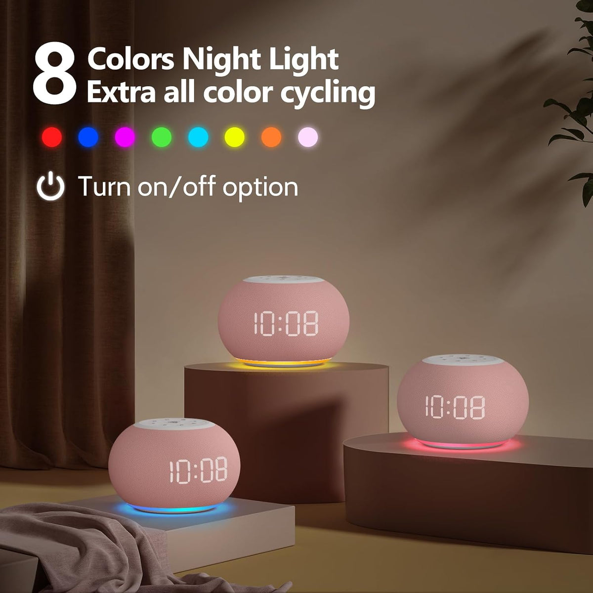 REACHER Auto Dimmable Sound Machine Alarm Clock with Night Light for Girls