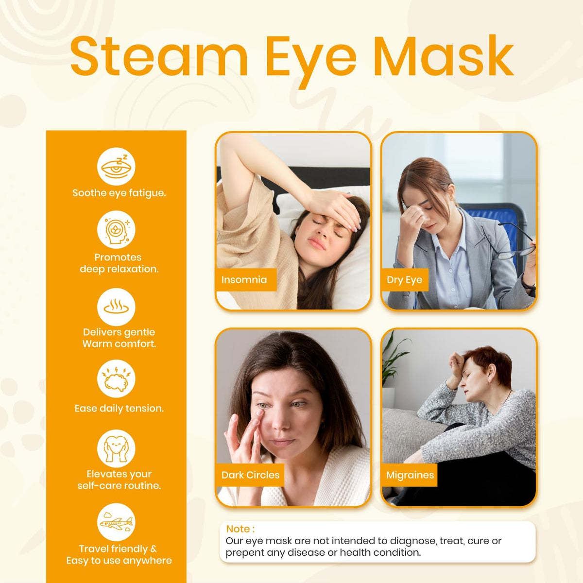 LANNA Heated Steam Eye Mask, Disposable 120 Minutes, Lavender Scent, 5 Pcs