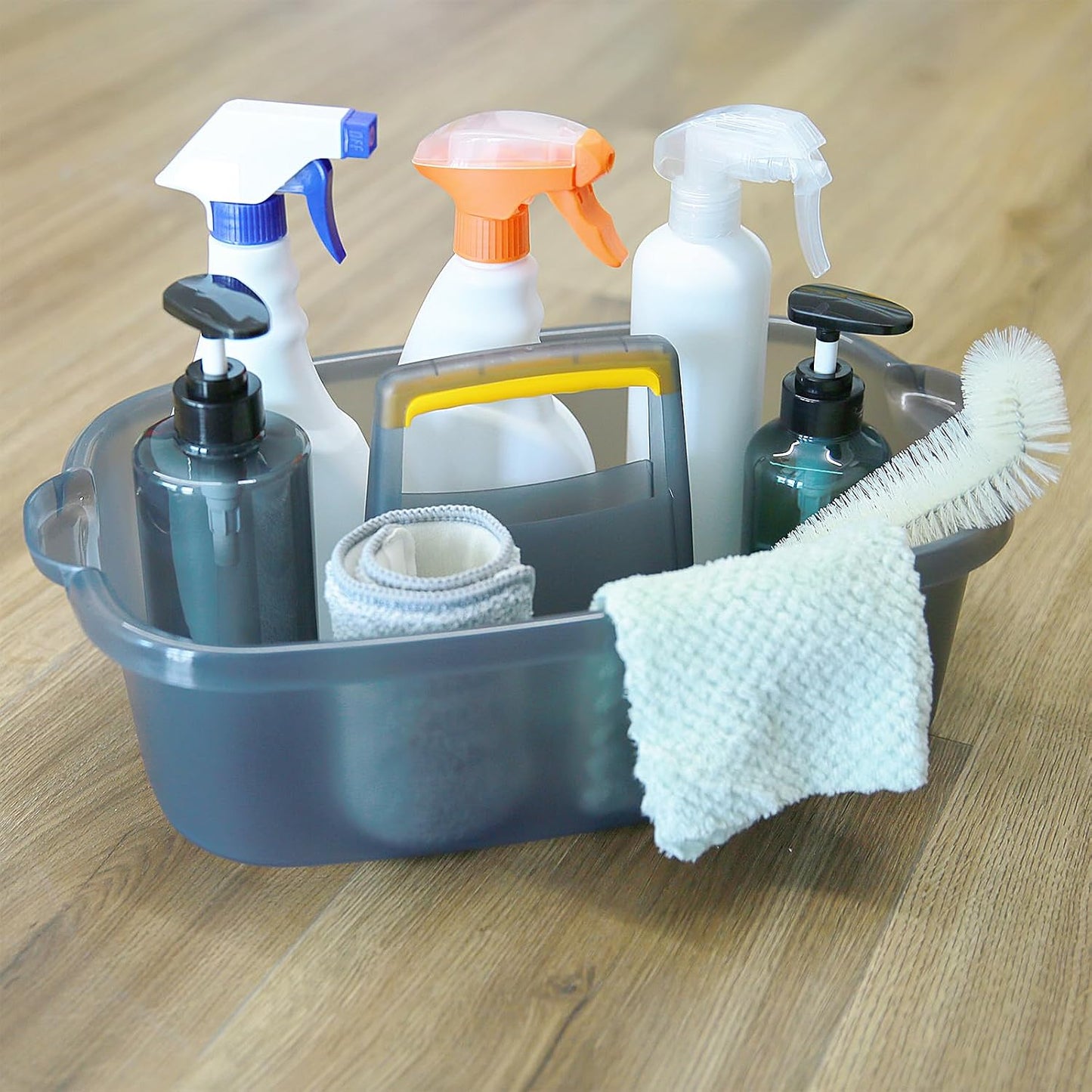 Goderewild Multi-Purpose Plastic Cleaning Caddy with Handle, Shower Caddy Organizer/Storage Basket/Totes Portable for Bathroom Supplies, Cleaning Products, Under Sink Tool, Housekeepers (Grey)