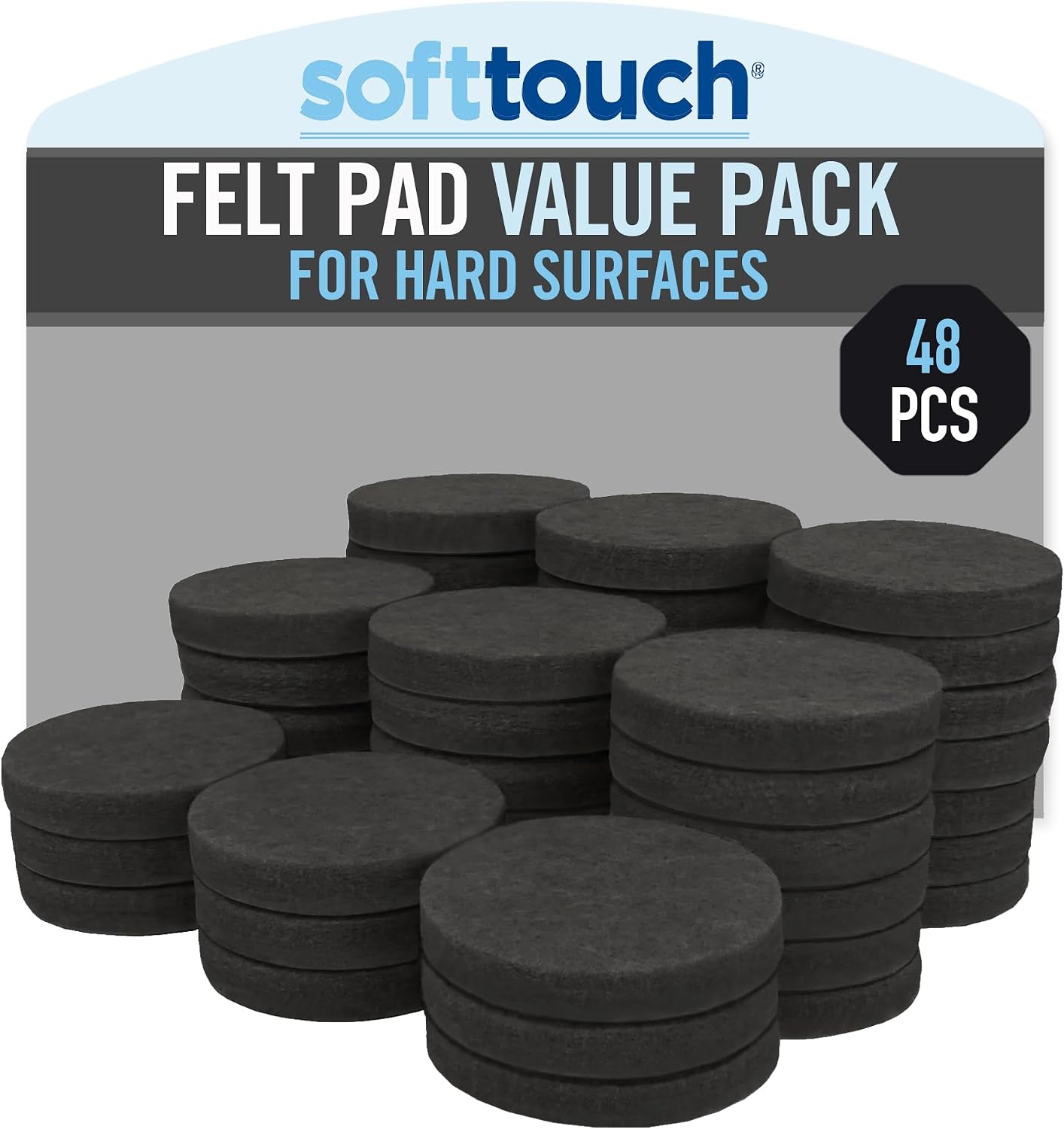 SoftTouch 1.5" Round Reusable Felt Furniture Sliders for Hard Surfaces, Noise-Reducing Adhesive Furniture Moving Pads for Beds, Sofas, Dressers, Set of 24, Beige