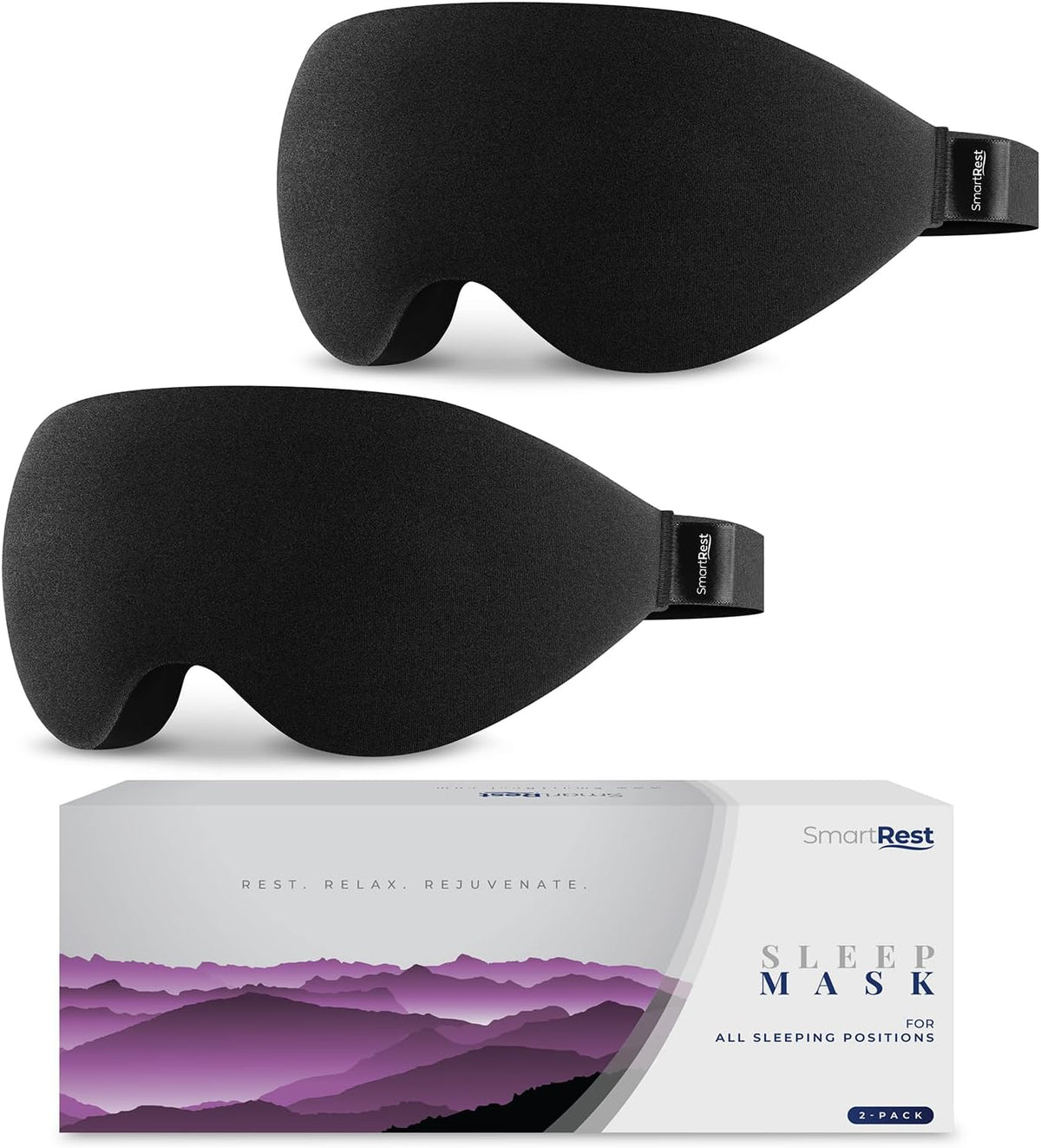 Sleep Mask [2 Pack] - Eye Mask for Sleeping - Ultra Lightweight for Side Sleepers, Contoured, 100% Blackout Sleeping Masks for Women and Men, Blindfold and Eye Covers - S1 Black