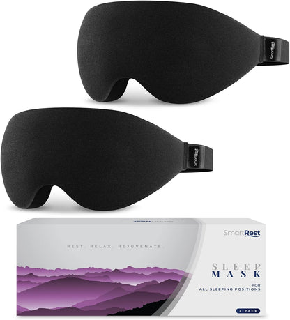 Sleep Mask [2 Pack] - Eye Mask for Sleeping - Ultra Lightweight for Side Sleepers, Contoured, 100% Blackout Sleeping Masks for Women and Men, Blindfold and Eye Covers - S1 Black
