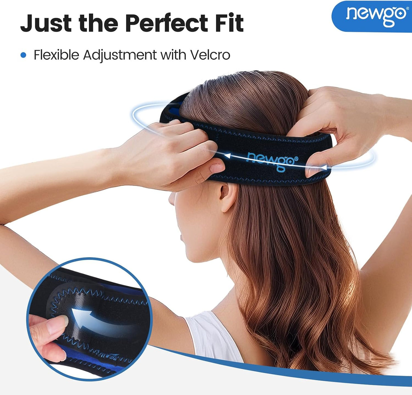 NEWGO Headache Ice Pack Head Wrap for Migraines, FSA Eligible | Reusable Head Ice Wrap, Removable Machine Washable, Soothes Tension Headaches, Sinus Pain, Chemo Discomfort, and Hot Flash