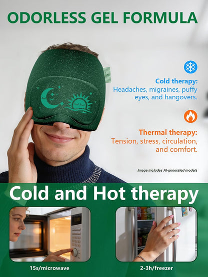 Migraine Relief Cap with Flip-up Eye Mask for Headache & Stress Relief | Headache Relief Hat for Hangover, Tension-Cold Compress Head Wrap