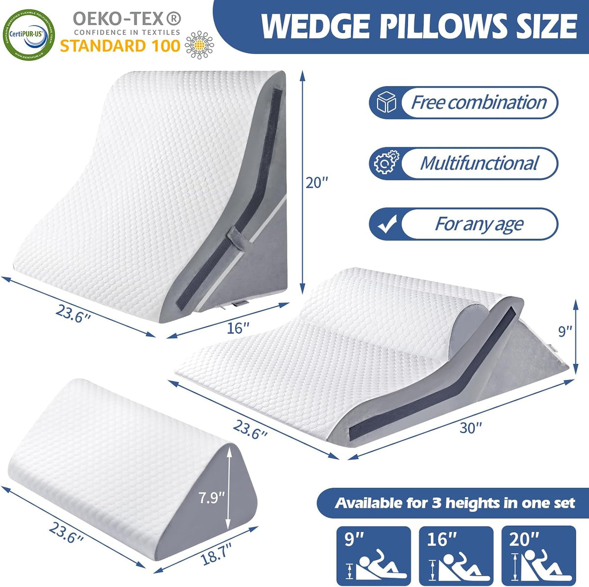 Simpledad Wedge Pillow for Sleeping, Orthopedic Bed Wedge Pillow Set
