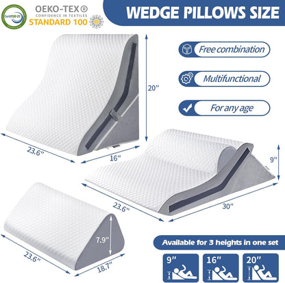 Simpledad Wedge Pillow for Sleeping, Orthopedic Bed Wedge Pillow Set