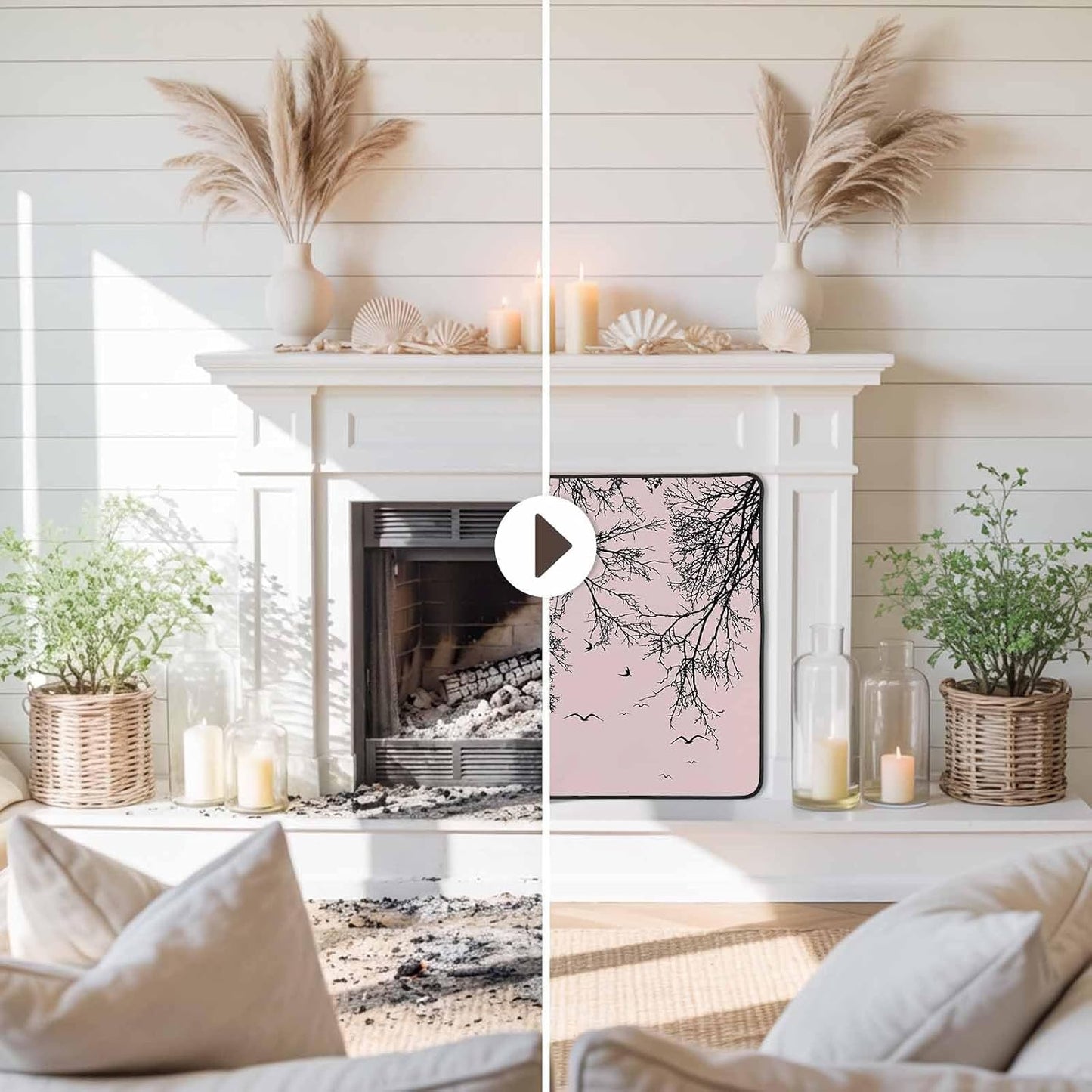 Magnetic Fireplace Cover Tree Branches Bird Fireplace Screen Decorative Brown Black Twigs Deadwood Insulation Fireplace Blocker Save Energy Fireplace Draft Stopper Covers for Living Room 45x34 Inch