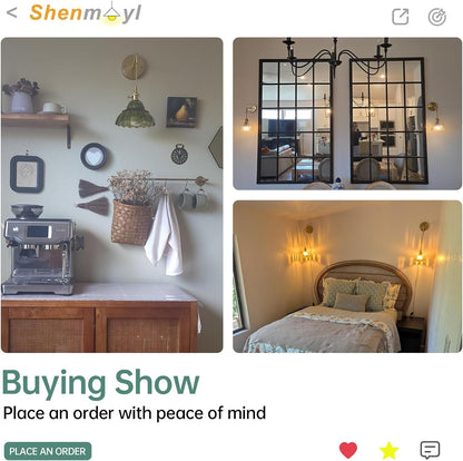 Shenmoyl Battery Operated Wall Sconce Wall Lamp with Green Lily of the Valley Shade Pattern Glass Adjustable Chain Retro Gold Wall Mounted Light, Modern Wall Lamp Fixtures Decor for Bedside Bedroom