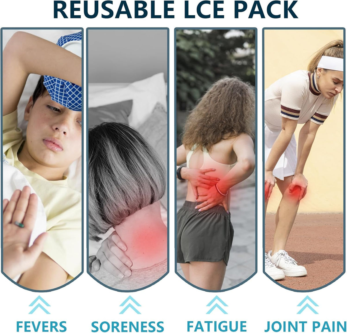 Ice Bags for Injuries, Classic No-Leak Elastic Breathable Ice Pack, Cold and Heat Treatment Ice Bag, Can Relieve Headaches, Migraines, Sports Injuries Swelling Pain, 3 Sizes (6"/9"/11") (4 Sets)