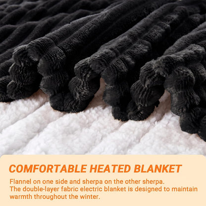 Heated Blanket Electric Throw, Soft Flannel Heating Blanket with 8 Hours Auto Off 10 Fast Heating Levels Machine Washable Sherpa Heated Blanket with Overheating Protection