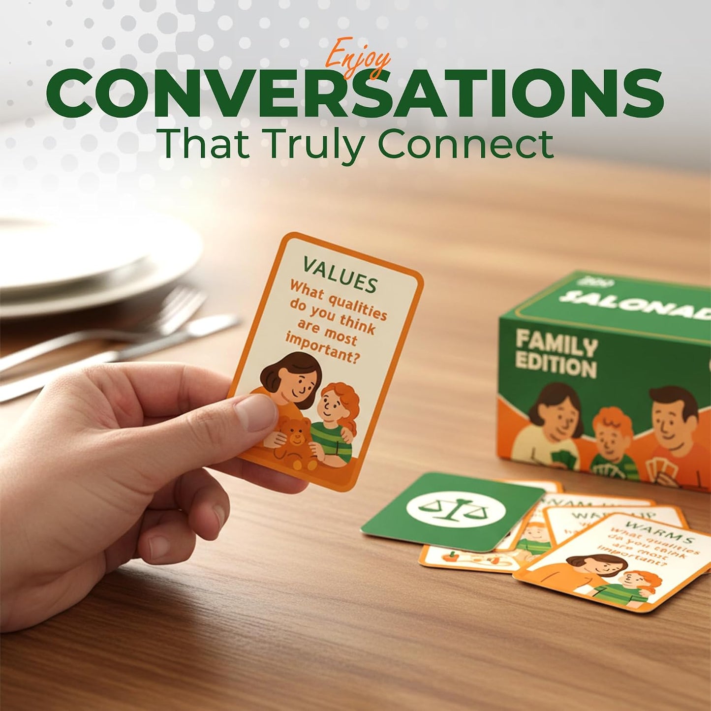 Conversation Cards for Family & Friends - 200 Prompts, 6 Categories, Perfect for Daily Table Talk, Screen-Free Fun, Holiday, Birthday & Housewarming Gift (Family)