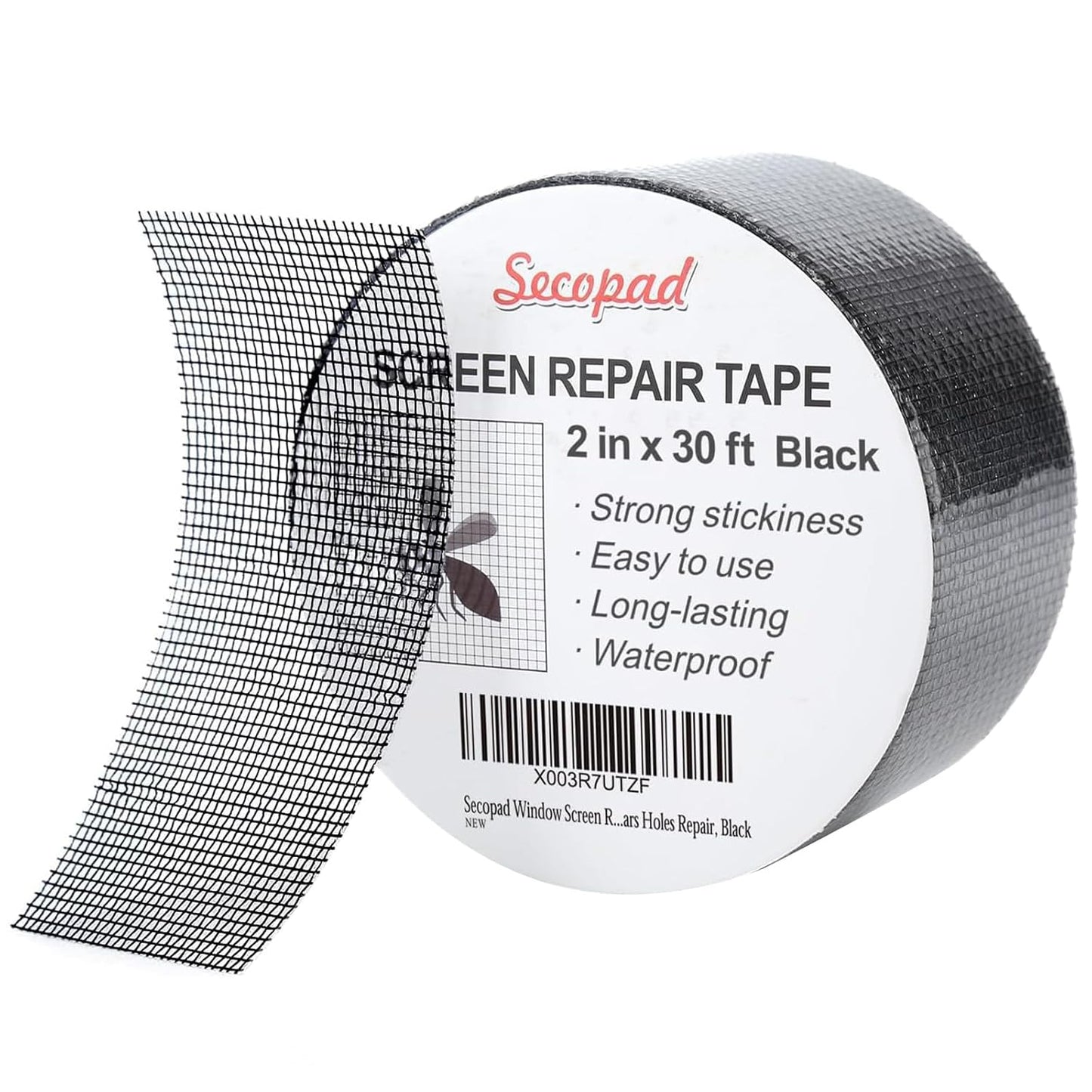Secopad 2" x 180" (15FT) Screen Repair Tape, Screen Repair Kit, Black | Window Screen Patch, Quick Repair, Strong Adhesive, Easy to Use, For Mesh Window & Door, Cuttable Fiberglass, No Tools Needed