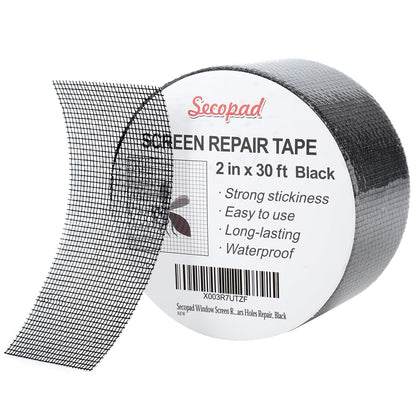 Secopad 2" x 180" (15FT) Screen Repair Tape, Screen Repair Kit, Black | Window Screen Patch, Quick Repair, Strong Adhesive, Easy to Use, For Mesh Window & Door, Cuttable Fiberglass, No Tools Needed