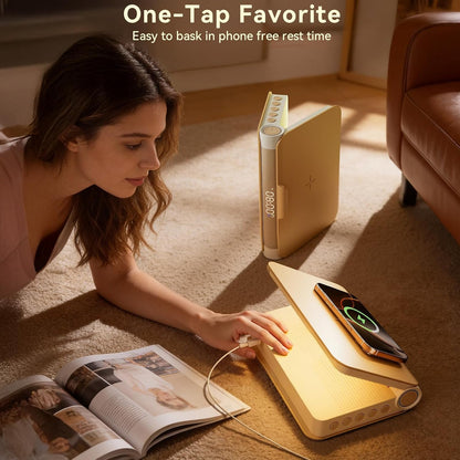 Vivilumens Speaker Bluetooth Wireless Charging 5 in 1 Speaker Loud for Adults Teens Aesthetic Book Shape Sunrise Gentle Wake Up Light for Bedroom Decor Bedside Tech Gifts