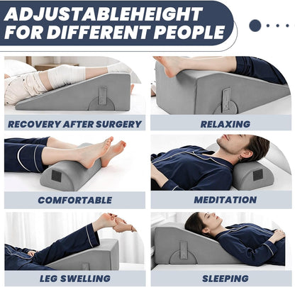 2 Adjustable Heights Leg Elevation Pillows for After Surgery, Knee Replacement Recovery Aids, Bone Foam Knee Surgery Pillow Replacement for Hip Ankle Pain Relief