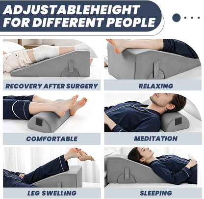 2 Adjustable Arc-Designed Leg Elevation Pillow for After Surgery – Knee Replacement Recovery Aid, Bone Foam Knee Surgery Pillow for Hip & Ankle Pain Relief