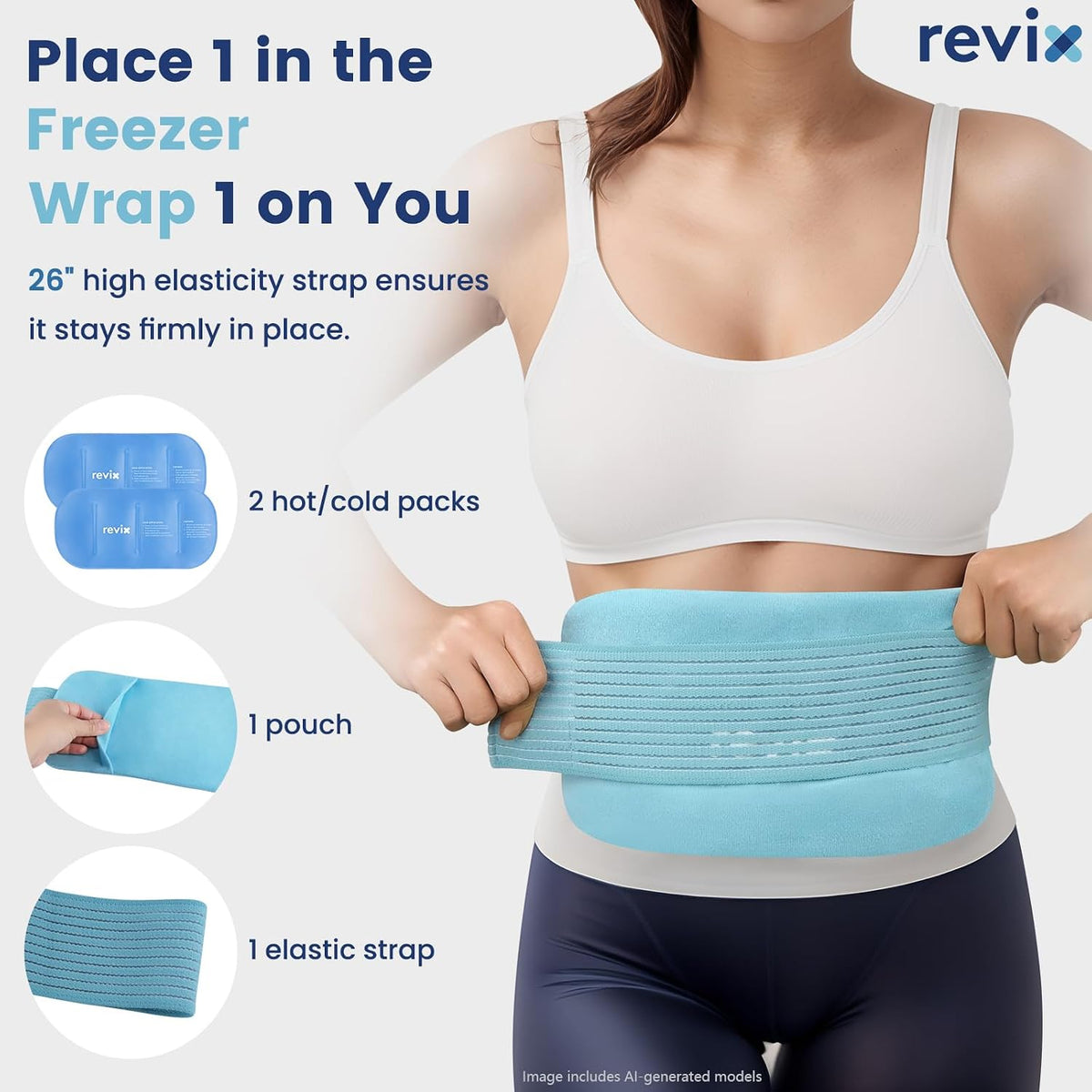 REVIX Ice Pack for Injuries Reusable, 2-Pack Hot & Cold Gel Wrap with Strap