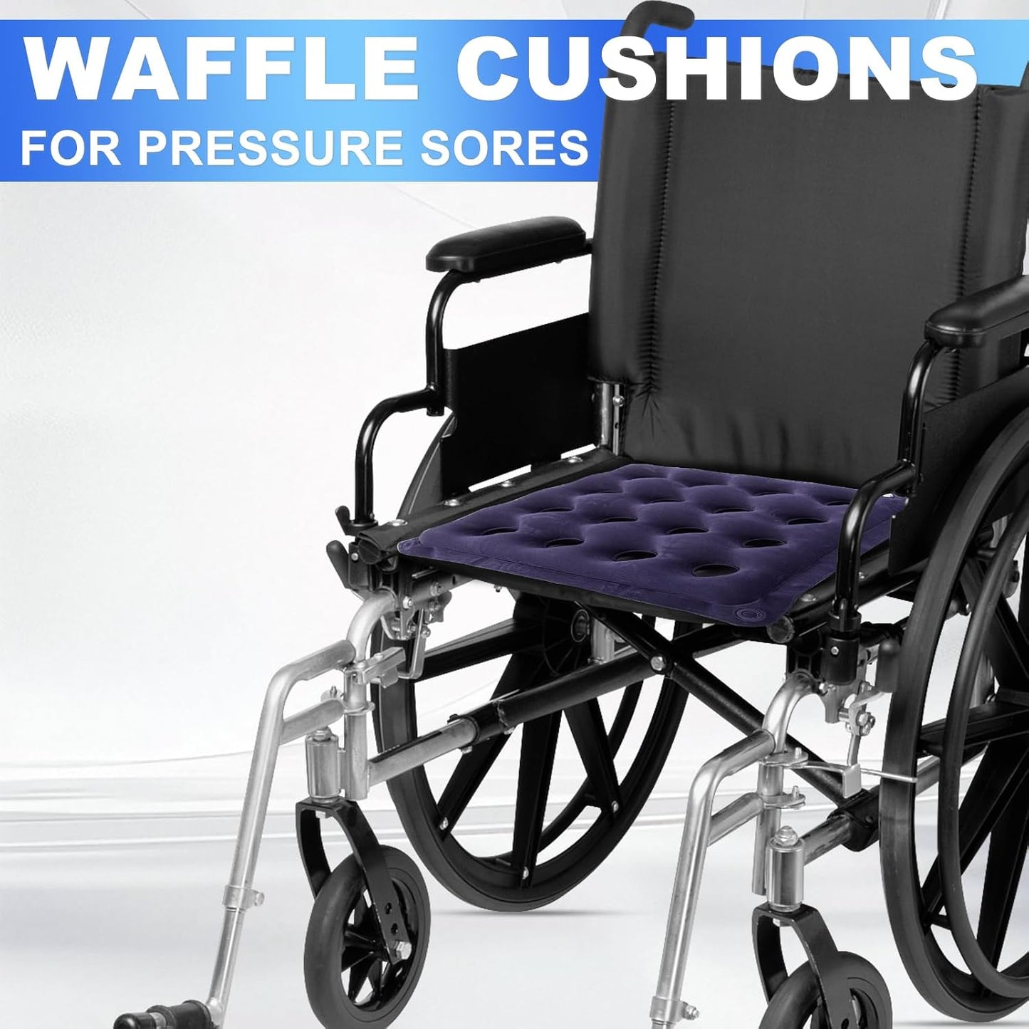 2-Pack Inflatable Waffle Cushion for Pressure Relief, Wheelchair Cushion for Pressure Redistribution, Portable Air Seat Cushions for Office Chair Car Seat, Breathable Seat Pad, Includes 1 Air Pumps