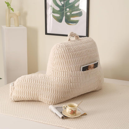 Reading Pillow with Arms for Sitting in Bed,Backrest,White Flannel,M | 17" Backrest Supports Back for College Students,Elbows & Forearms for Dorm Reading,Gaming,Watching TV