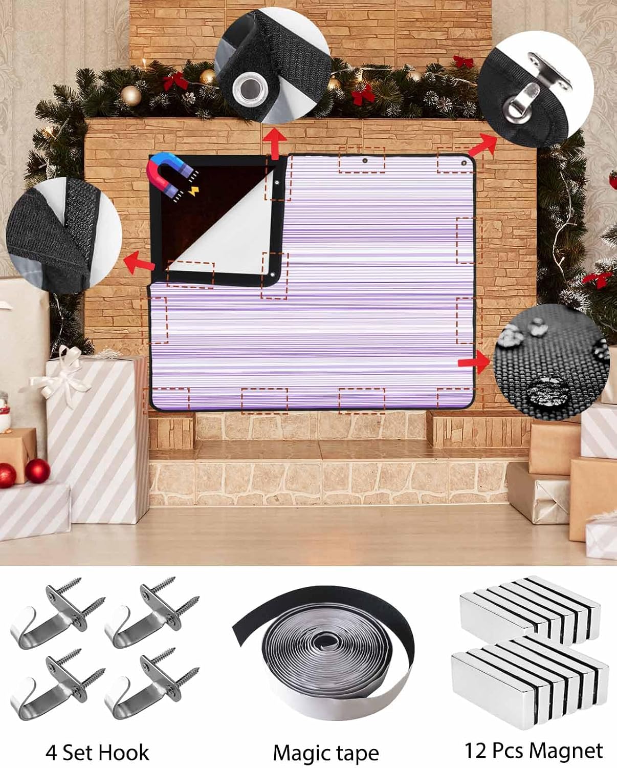 Magnetic Fireplace Cover Purple Stripes Fireplace Screen Decorative Classic Striped Lines Insulation Fireplaces Blocker Blanket Save Energy Fireplaces Draft Stopper Covers for Living Room 36x30 Inch