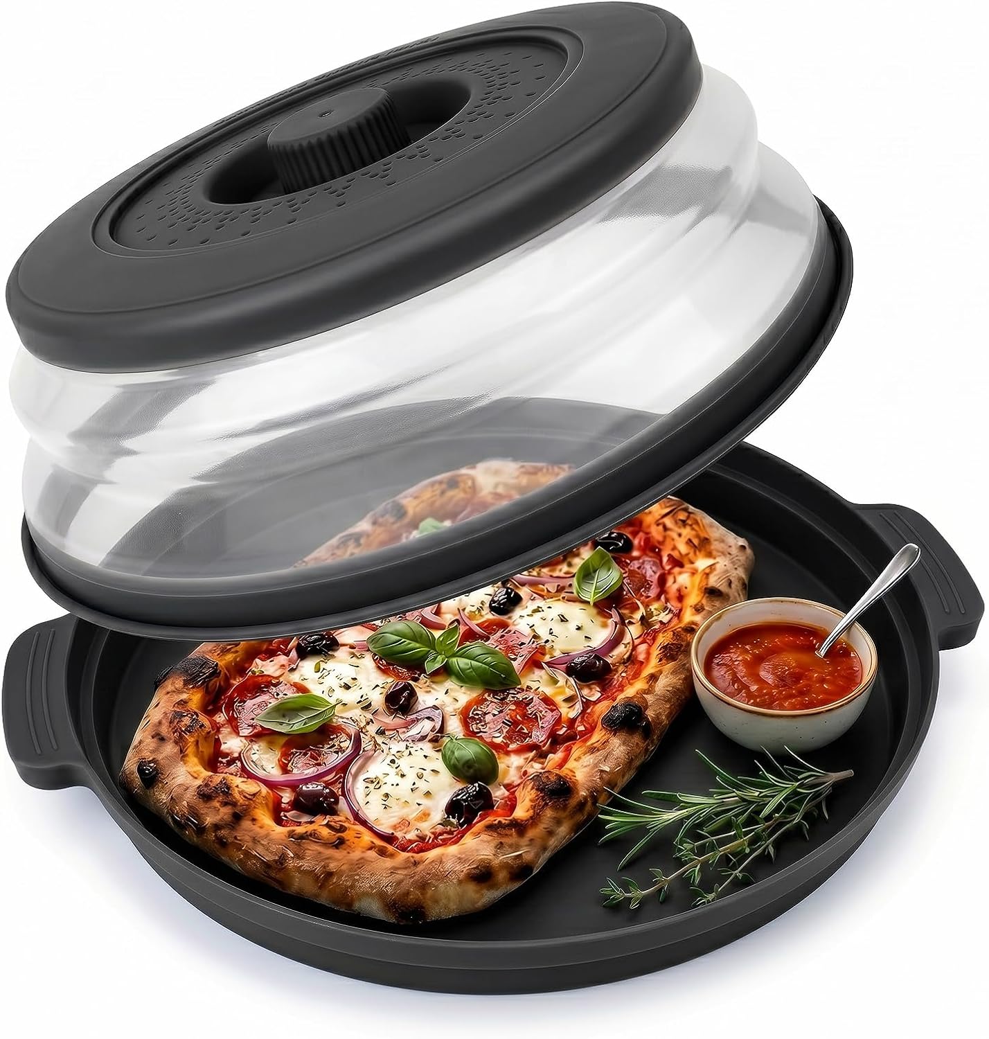10 Inch Microwave Splatter Cover Vented for Food, Collapsible Splatter Guard with Handle, Anti-Splatter Plate Lid for Kitchen Fruit Vegetables, Dishwasher-Safe Easy Clean (black)