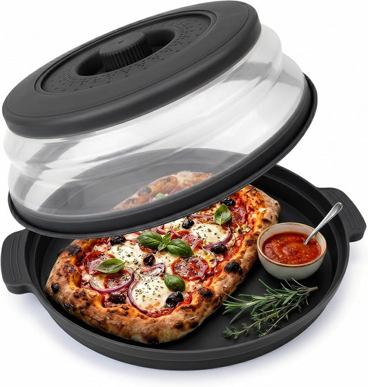 10 Inch Microwave Splatter Cover Vented for Food, Collapsible Splatter Guard with Handle, Anti-Splatter Plate Lid for Kitchen Fruit Vegetables, Dishwasher-Safe Easy Clean (black)