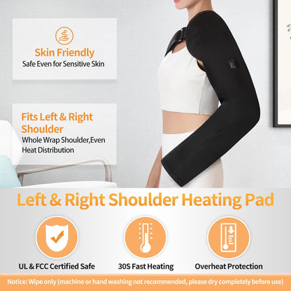 Shoulder Massage Heating Pad, Ultra Long Heated Wrist Wrap, Elbow Heating Pad with 3 Vibration and Heat Settings, Shoulder Heating Pads for Pain Rotator Cuff Frozen Shoulder with AC Adapter