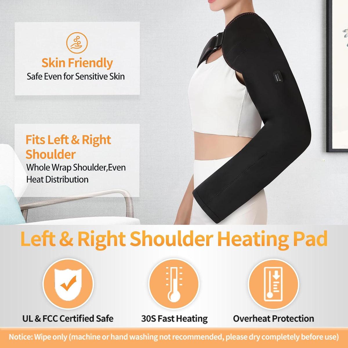 Shoulder Massage Heating Pad, Ultra Long Heated Wrist Wrap, Elbow Heating Pad with 3 Vibration and Heat Settings, Shoulder Heating Pads for Pain Rotator Cuff Frozen Shoulder with AC Adapter