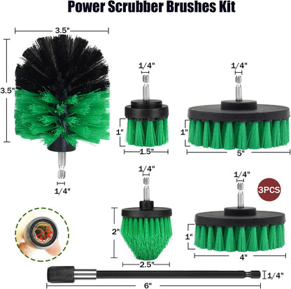 8 Pack Drill Brush Attachment Set, 1/4in Power Scrubber Brush + Extend Long Rod, Multi-Purpose Power Cleaning Scrub Brush for Bathroom, Tub, Tile, Corner, Floor(Red)