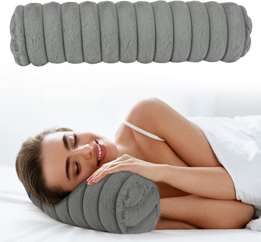 Round Cervical Roll Cylinder Bolster Pillow, Cervical Neck Roll Sponge Pillow, Faux Fur Cylinder Pillows, Neck Pillow for Sleeping for Head, Neck, Back, and Legs (Pink)