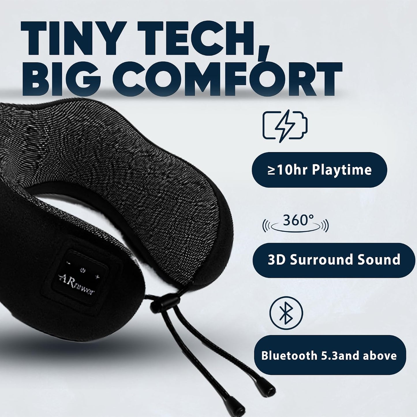 Bluetooth Music Semicircular Neck Pillow Wireless Bluetooth Speaker Suitable Airplane,Bus,Train,Car,Office,and Outdoor Camping for Sleeping, Resting The Best Travel Essentials. (Black)