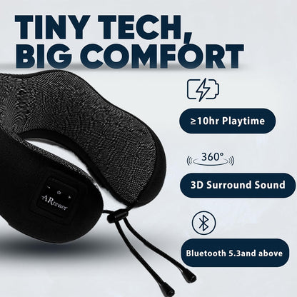 Bluetooth Music Semicircular Neck Pillow Wireless Bluetooth Speaker Suitable Airplane,Bus,Train,Car,Office,and Outdoor Camping for Sleeping, Resting The Best Travel Essentials. (Black)