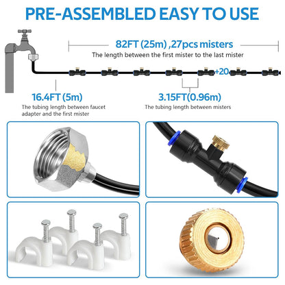 homenote Misting Cooling System, 75FT(23M) Pre-Assembled Mister Kit