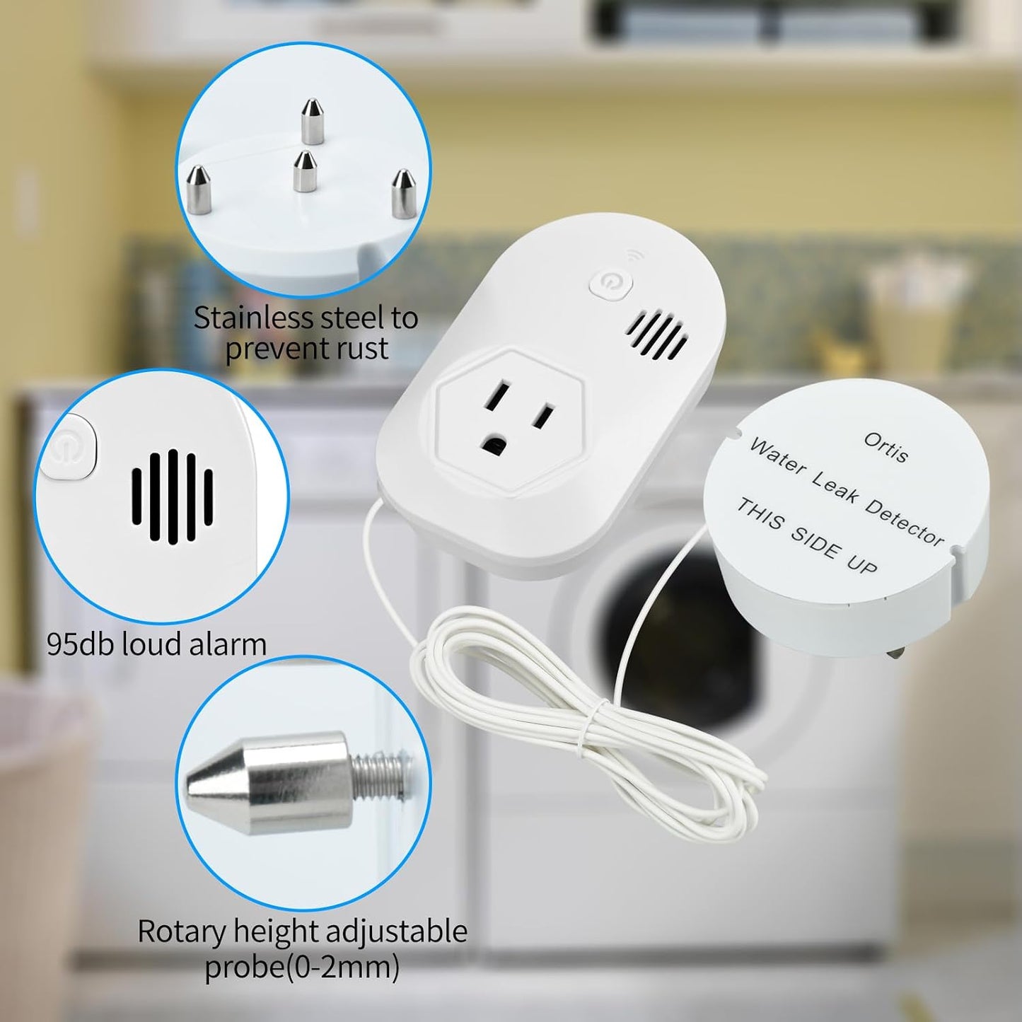 Ortis Water Alarm Leak Detector, 95 dB Loud Alarm, Prevent Serious Floods and Water Damage