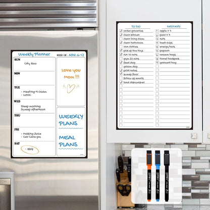 JJPRO Non-Magnetic Dry Erase Weekly Calendar for Fridge, Reusable Weekly Planner and to Do List Whiteboard Bundle -Starts Sunday,8.5"x12" Reusable Calendars Stick to Fridge,Wall, All Smooth Surfaces