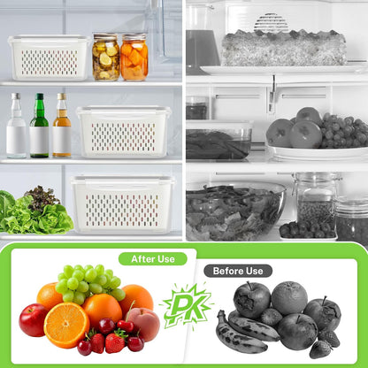 8 Pieces Fruit Storage Containers for Fridge with Lids and Strainer | 4Pack Fruit Containers for Fridge, Fresh Produce Saver Keeper for Vegetable Fruit Salad, BPA Free Organizer for Refrigerator