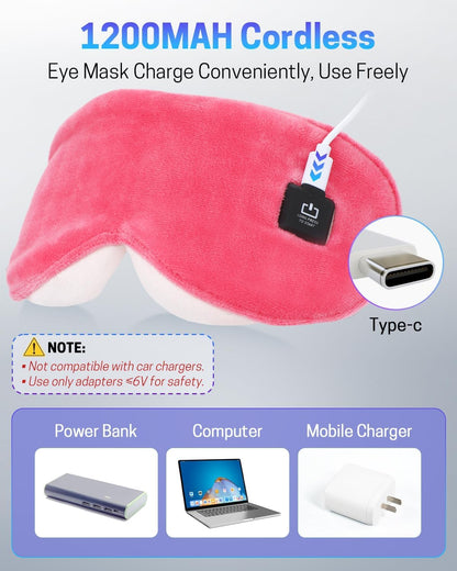 Heated Eye Mask for Dry Eyes, Stye Relief and Improved Sleep - Cordless Rechargeable Warm Compress with Graphene Heating, 3 Temp Settings, Auto Shut-Off, Washable Sleep Mask for Travel